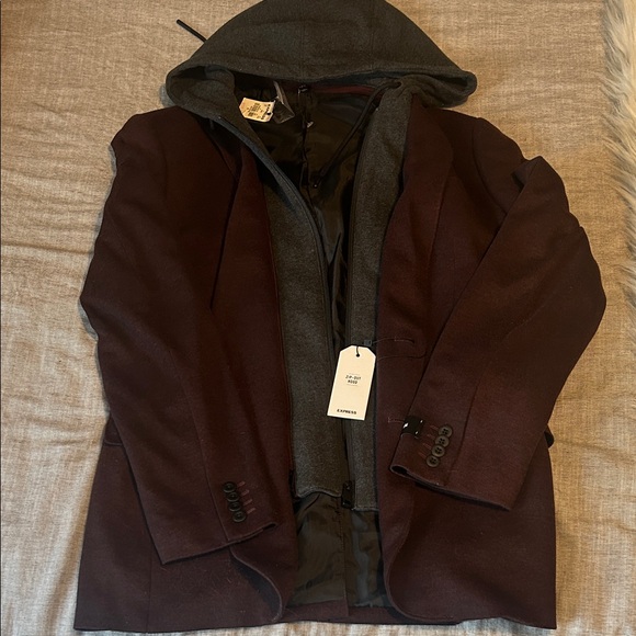 Express Burgundy suit jacket with Hood NWT - Picture 1 of 11